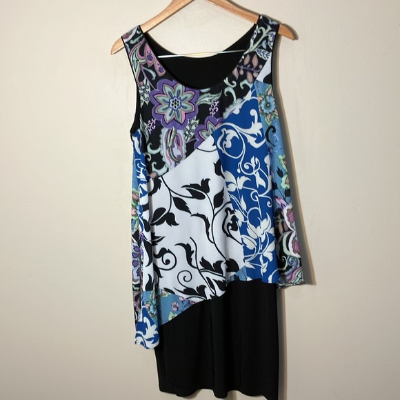 Joseph Ribkoff asymmetrical floral mini dress size 12 sleeveless - Picture 6 of 9